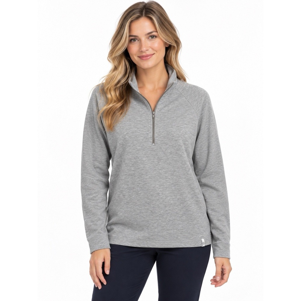 Lauren James Women's M Gray Quarter Zip Pullover Cotton Blend Preppy Casual